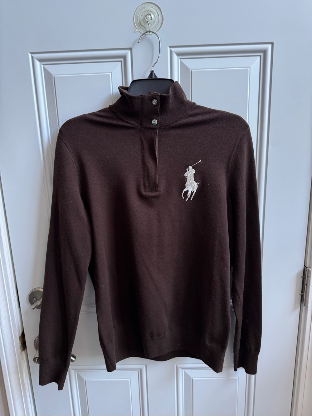 Ralph Lauren Big Pony Dark Brown Quarter-Zip Pullover with White Polo Logo